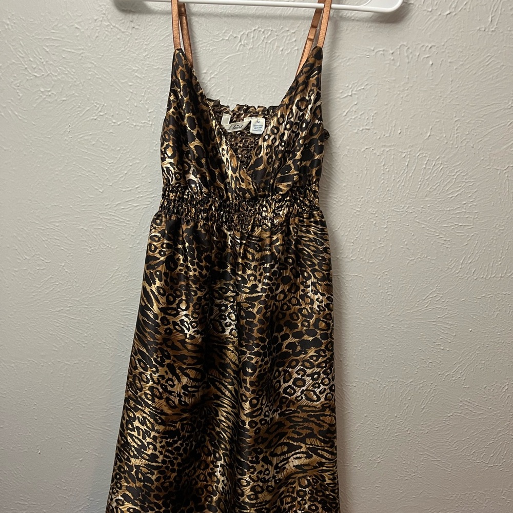 Derek Heart Leopard Satin Slip Dress - Brown & Black